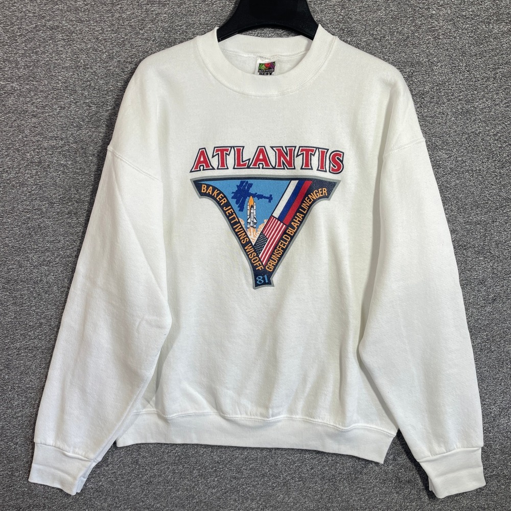 Vintage Fruit of the Loom Atlantis Space Shuttle STS-81 Sweatshirt White Large